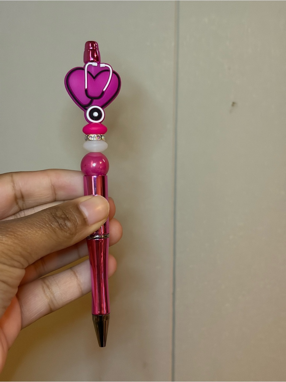 Decorative Hot Pink Heart Beaded Ballpoint Pen